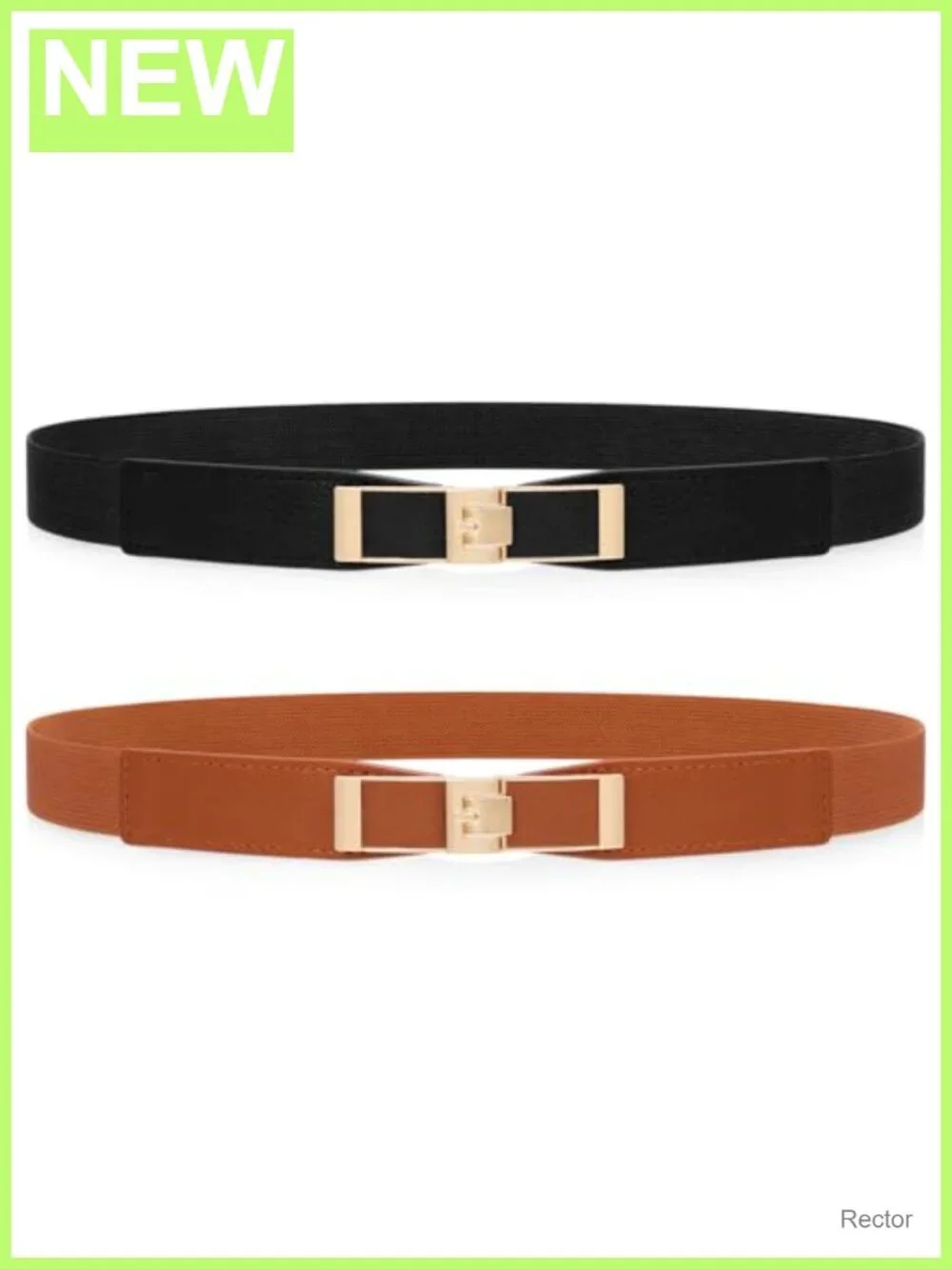 2 Pack Women Skinny Elastic Stretch Belt with Gold Buckle for Dresses Suits